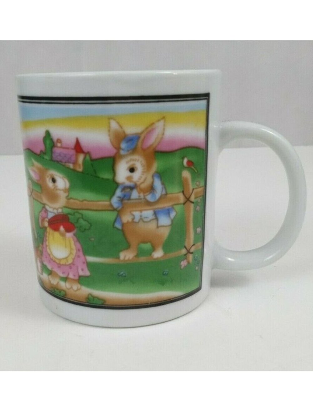 Vintage Easter Bunny Harvesting Carrots Coffee Mug Cup 3.75" Tall